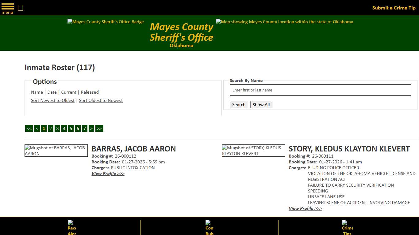 Inmate Roster - Current Inmates Booking Date Descending - Mayes County, OK Sheriff