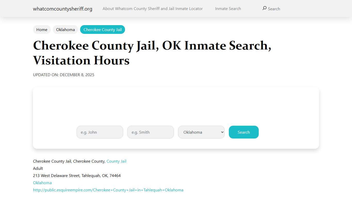Cherokee County Jail, OK Inmate Search, Visitation Hours