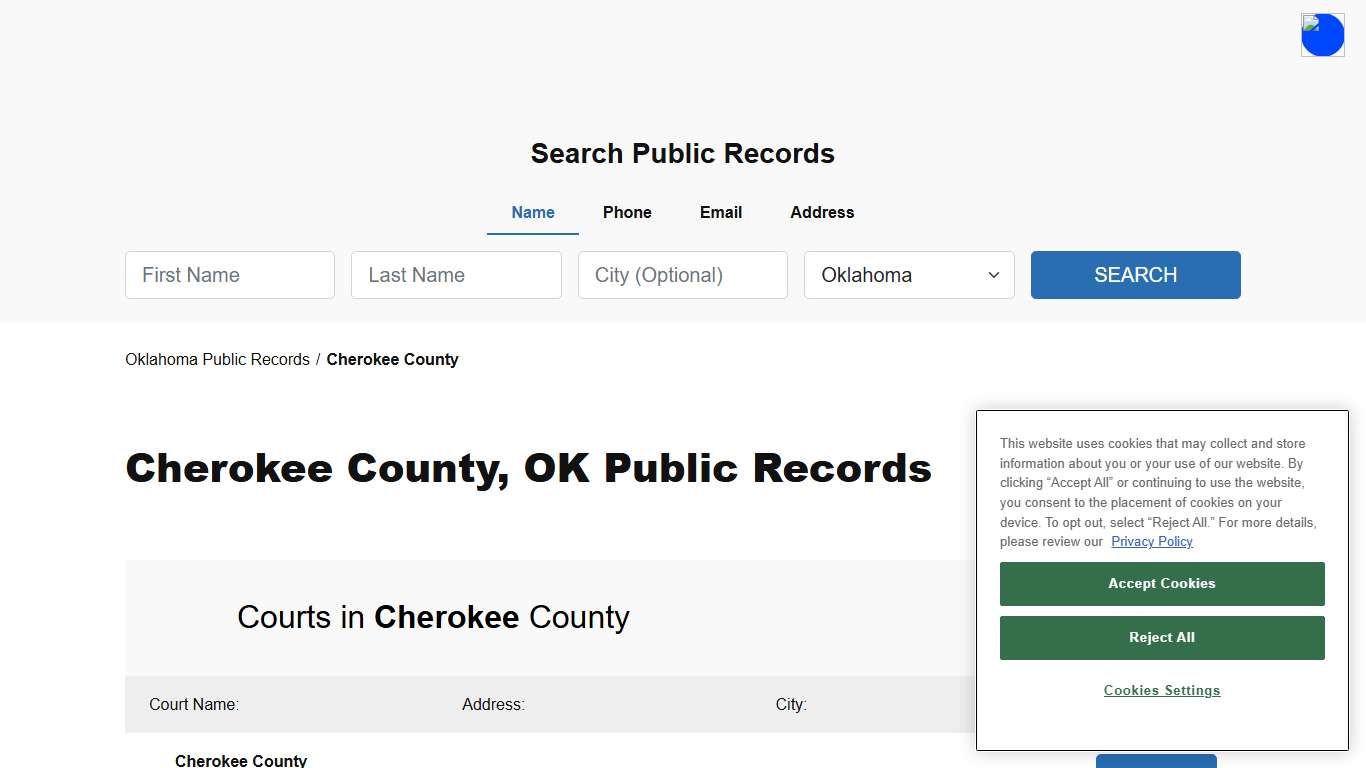 Cherokee County, OK Public Court, Arrest and Inmate Records - ThePublicIndex